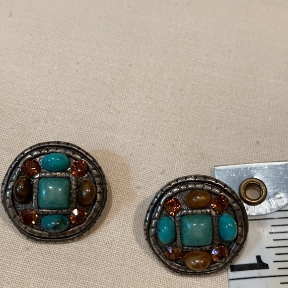 Antique clip earrings with several types of unique stones. Oblong/ square/ Cryst - Picture 5 of 5